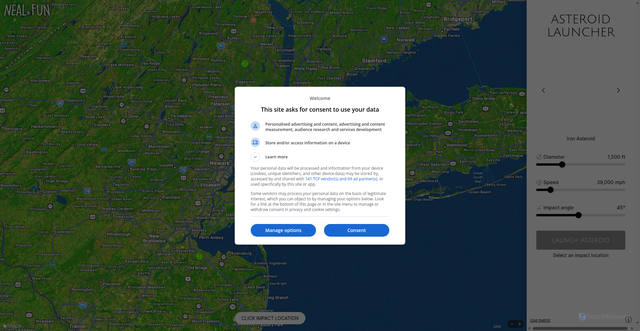 Security scan screenshot of https://neal.fun/asteroid-launcher/
