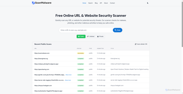 Security scan screenshot of https://scanmalware.com