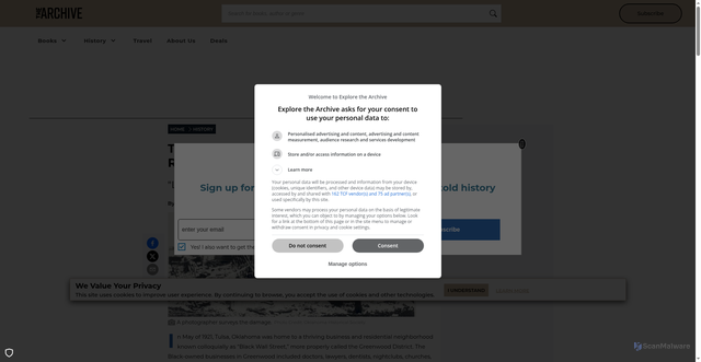 Security scan screenshot of https://explorethearchive.com/tulsa-race-massacre