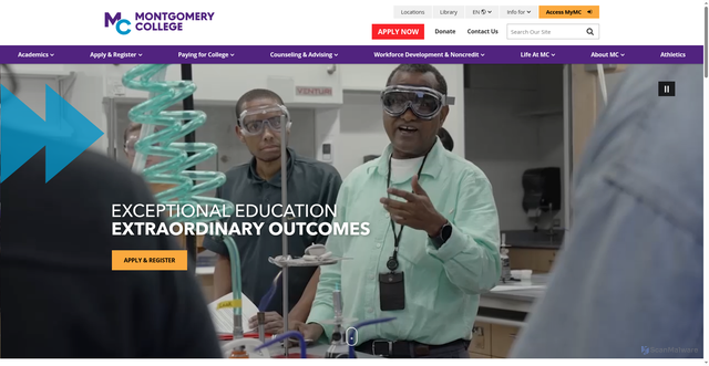 Security scan screenshot of https://www.montgomerycollege.edu/