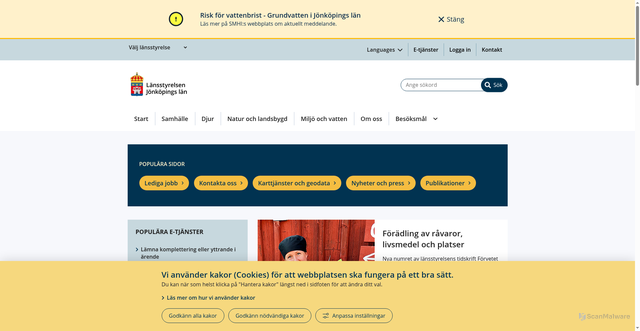 Security scan screenshot of https://www.lansstyrelsen.se/jonkoping