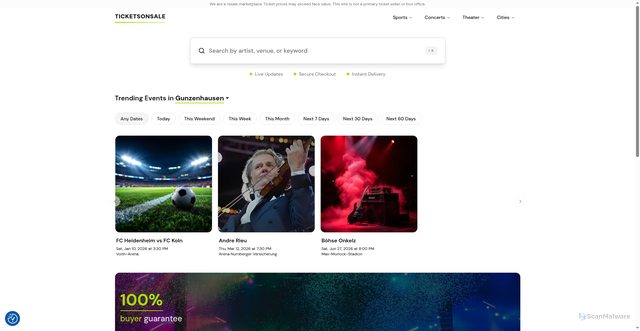 Security scan screenshot of https://ticketsonsale.com