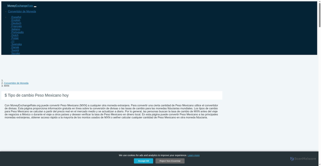 Security scan screenshot of https://es.moneyexchangerate.org/currencyexchange/mxn