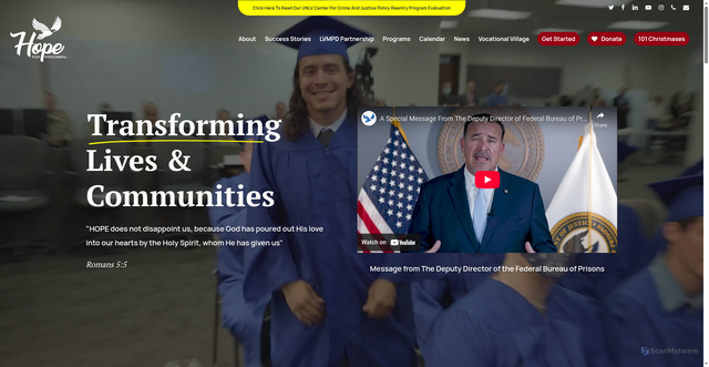 Security scan screenshot of https://hopeforprisoners.org/