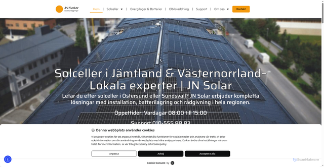 Security scan screenshot of https://jnsolar.se