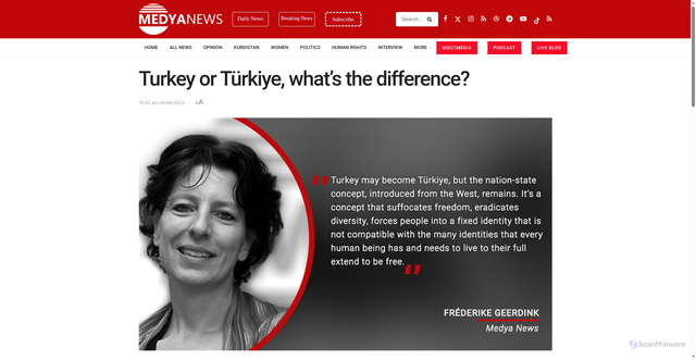 Security scan screenshot of https://medyanews.net/turkey-or-turkiye-whats-the-difference/