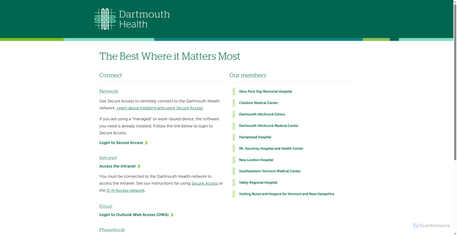 Security scan screenshot of https://access.dartmouth-health.org