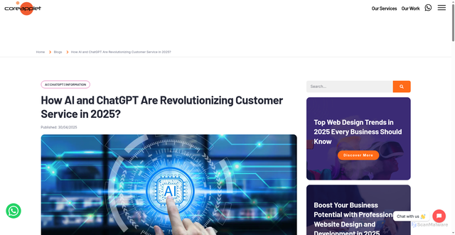 Security scan screenshot of https://coreapplet.com/blogs/ai-revolution-in-customer-service