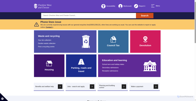Security scan screenshot of http://www.cheshirewestandchester.gov.uk