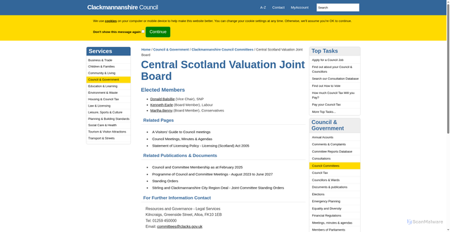 Security scan screenshot of https://www.clacks.gov.uk/council/committees/centralscotlandvaluationjointboard/