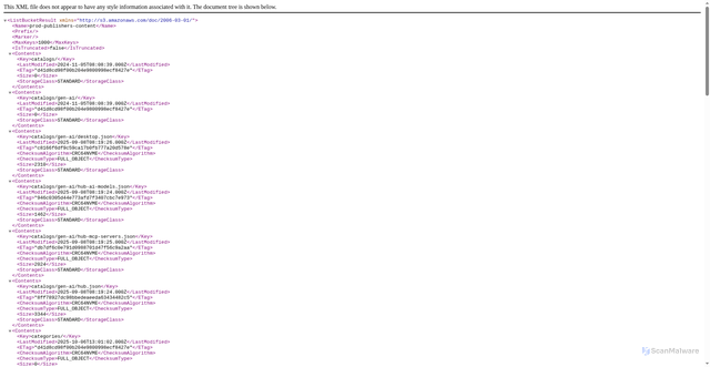 Security scan screenshot of https://prod-publishers-content.s3.us-east-1.amazonaws.com