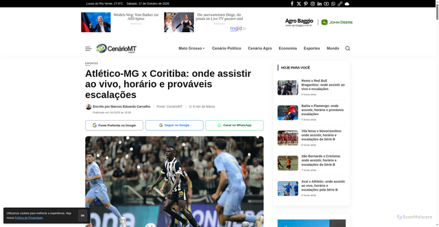 Security scan screenshot of https://cenariomt.com.br/esportes/atletico-mg-x-coritiba-onde-assistir-ao-vivo-horario-e-provaveis-escalacoes/