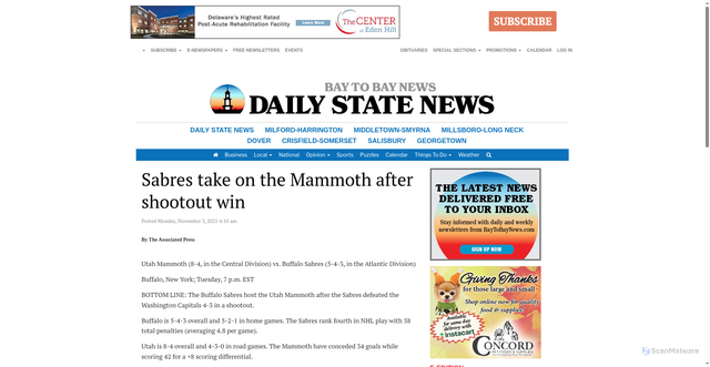 Security scan screenshot of https://baytobaynews.com/stories/sabres-take-on-the-mammoth-after-shootout-win,266366