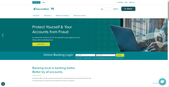 Security scan screenshot of https://www.seacoastbank.com