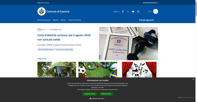 Security scan screenshot of https://www.comune.cascina.pi.it/it