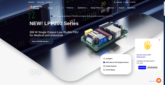 Security scan screenshot of https://www.advancedenergy.com