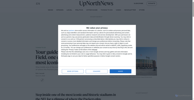 Security scan screenshot of https://upnorthnewswi.com/local/things-to-do/lambeau-field-wis-iconic-stadium/