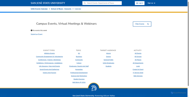 Security scan screenshot of https://events.sjsu.edu/group/music_concerts/calendar
