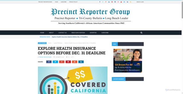 Security scan screenshot of https://precinctreporter.com/2025/12/25/explore-health-insurance-options-before-dec-31-deadline/