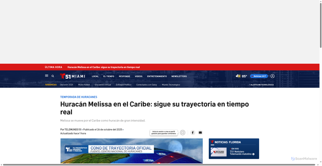 Security scan screenshot of https://www.telemundo51.com/noticias/local/huracan-melissa-mira-su-trayectoria-en-tiempo-real/2713041/