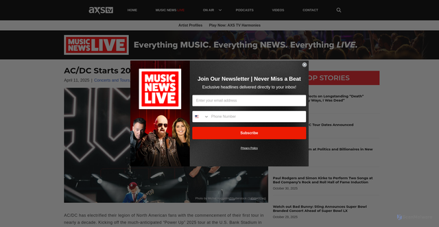 Security scan screenshot of https://axs.tv/news-story/ac-dc-starts-2025-usa-tour/