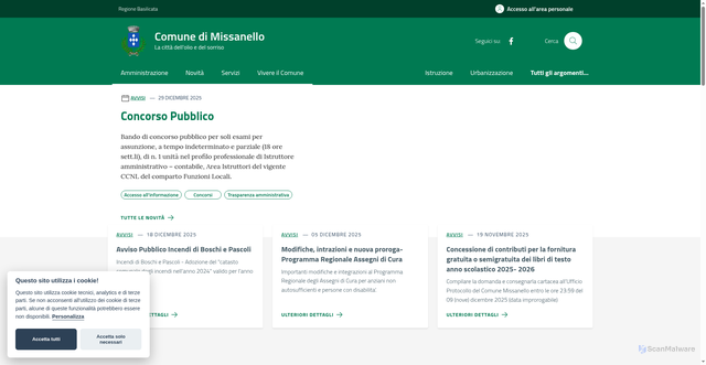 Security scan screenshot of https://www.comune.missanello.pz.it/