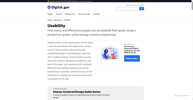 Security scan screenshot of https://digital.gov/topics/usability/