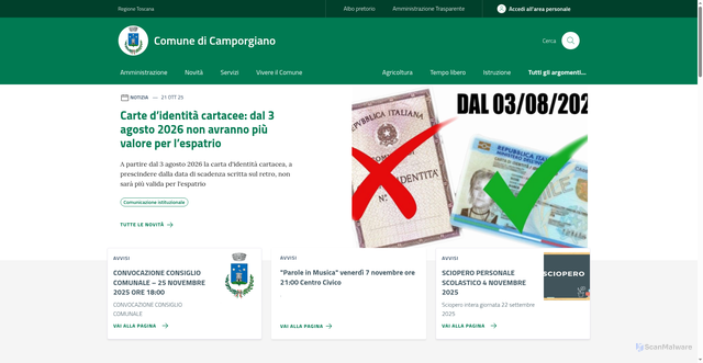 Security scan screenshot of https://www.comune.camporgiano.lu.it/