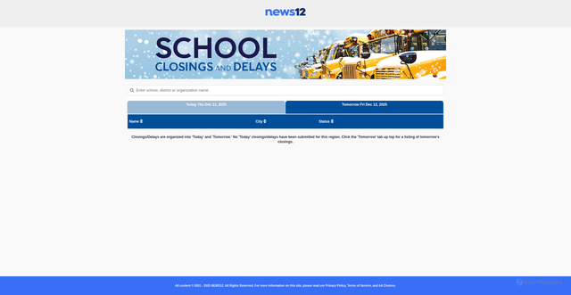 Security scan screenshot of https://itv.news12.com/school_closings/closings.jsp?region=WC
