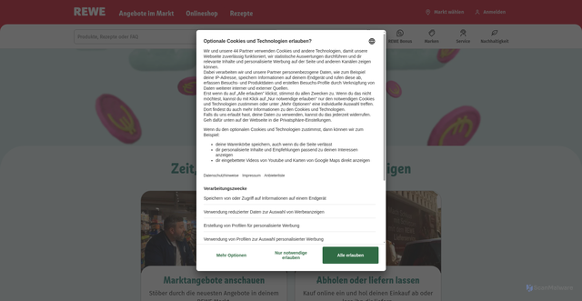 Security scan screenshot of https://rewe.de