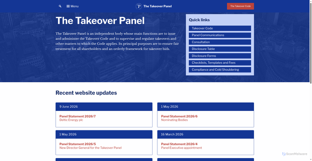 Security scan screenshot of http://www.thetakeoverpanel.org.uk