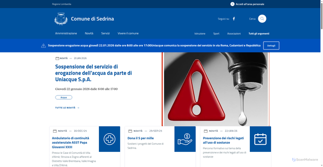 Security scan screenshot of https://www.comune.sedrina.bg.it/home/index.html