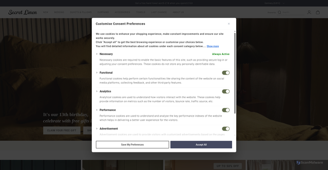 Security scan screenshot of https://www.secretlinenstore.com