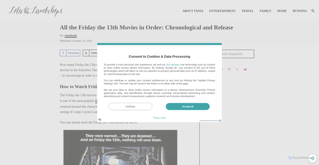 Security scan screenshot of https://lolalambchops.com/friday-the-13th-movies-in-order/