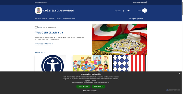 Security scan screenshot of https://www.comune.sandamiano.at.it