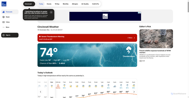 Security scan screenshot of https://weather.ams.net.vn/us/ohio/city/cincinnati/today