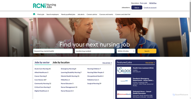 Security scan screenshot of https://rcninursingjobs.co.uk