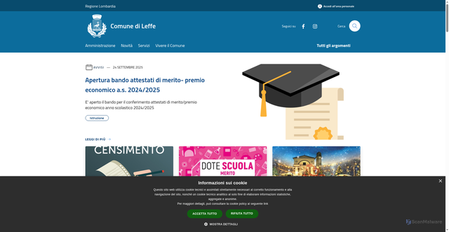Security scan screenshot of https://www.comune.leffe.bg.it/it