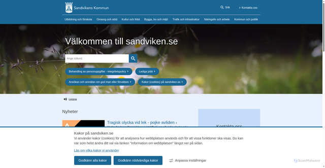 Security scan screenshot of http://www.sandviken.se