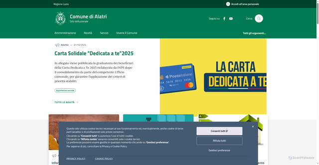 Security scan screenshot of https://www.comune.alatri.fr.it/