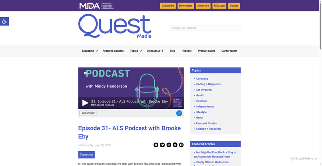 Security scan screenshot of https://mdaquest.org/podcast/episode-31-als-podcast-with-brooke-eby/