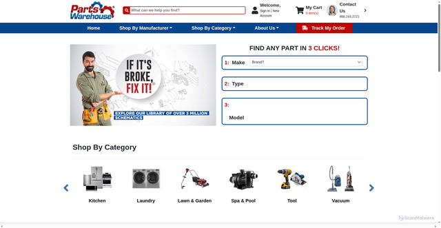 Security scan screenshot of https://partswarehouse.com
