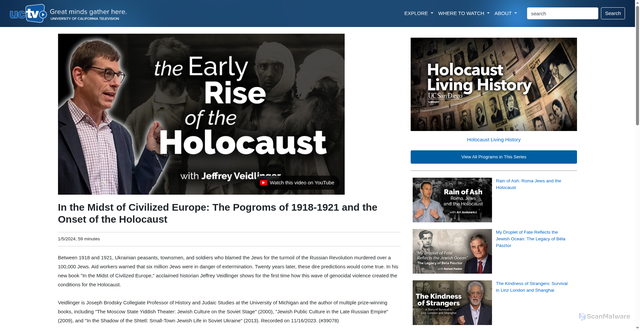 Security scan screenshot of https://www.uctv.tv/shows/In-the-Midst-of-Civilized-Europe-The-Pogroms-of-1918-1921-and-the-Onset-of-the-Holocaust-39078