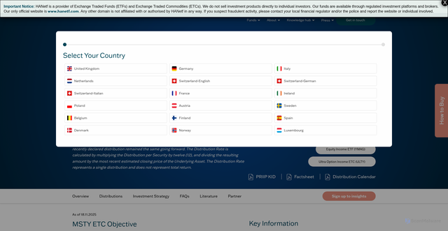 Security scan screenshot of https://hanetf.com/fund/msty-mstr-option-income-strategy-etc/