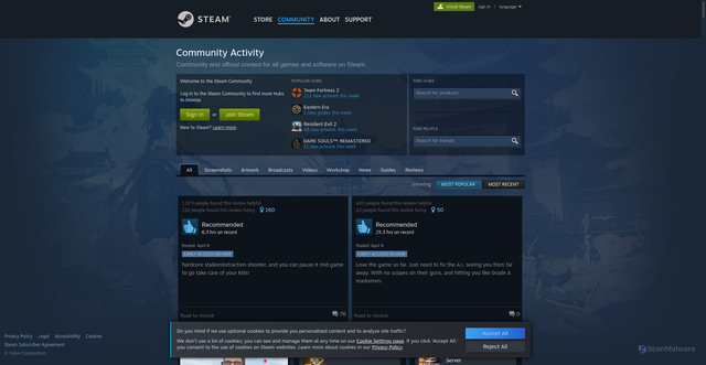 Security scan screenshot of https://www.steamcommunity.com