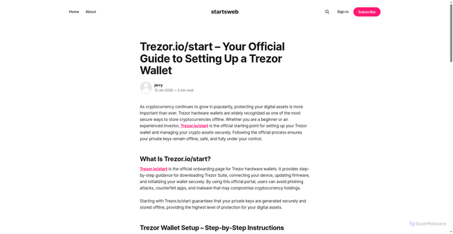Security scan screenshot of https://officalstart.ghost.io/trezor-device/