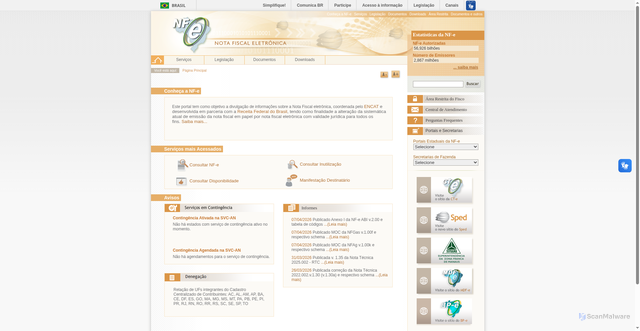 Security scan screenshot of http://www.nfe.fazenda.gov.br/portal/?AspxAutoDetectCookieSupport=1