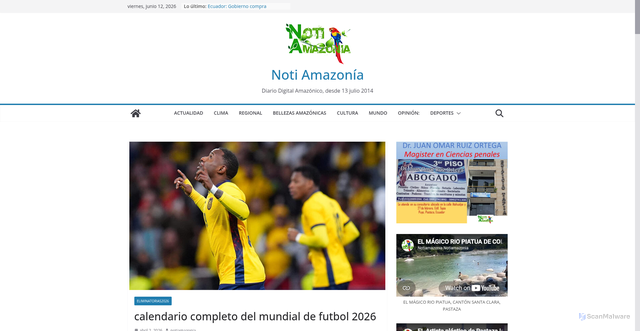 Security scan screenshot of https://www.notiamazonia.com/eliminatorias2026/calendario-completo-del-mundial-de-futbol-2026/