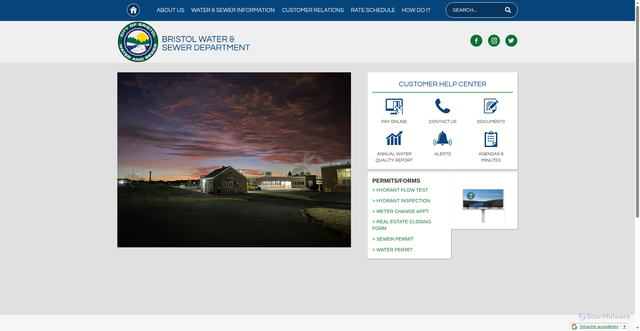 Security scan screenshot of https://www.bristolctwatersewer.gov/