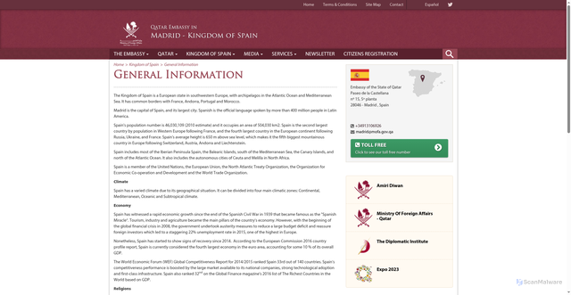 Security scan screenshot of https://madrid.embassy.qa/en/kingdom-of-spain/info